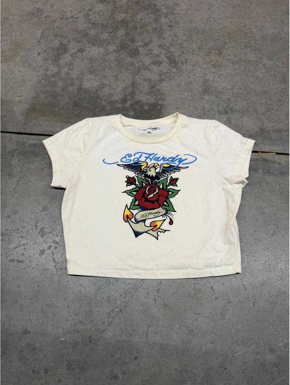 vintage ed hardy rose eagle baby tee shirt size xl WOMENS